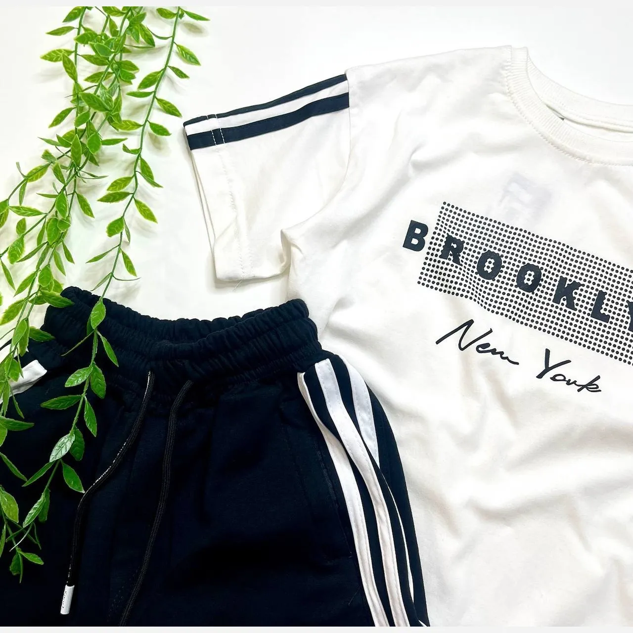 ست تیشرت شلوارک اسپرت دخترانه و پسرانه طرح brooklyn پنبه دورس ترک