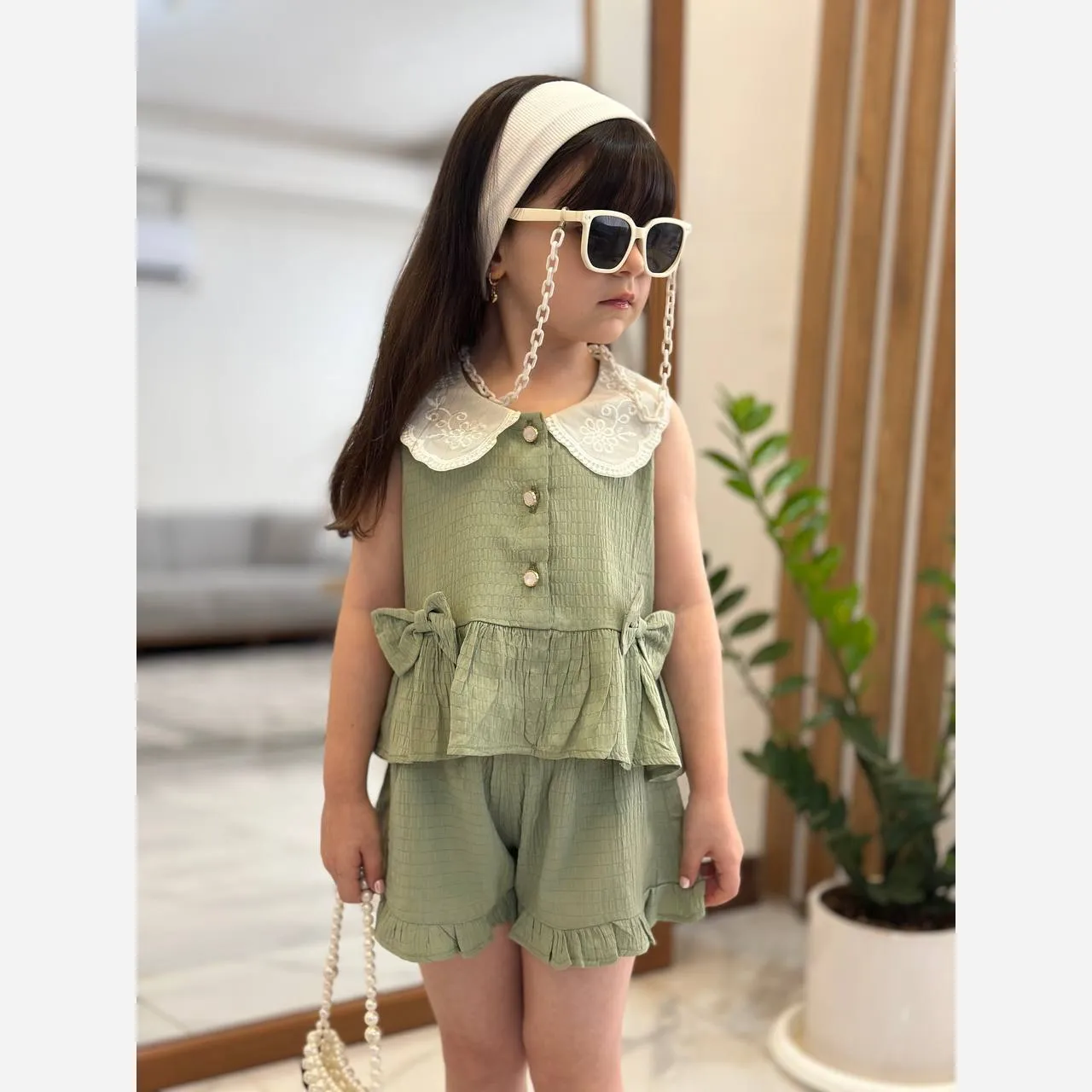 ست دو تکه تابستانه دخترانه تاپ و شلوارک جنس اطلس سایز 1 تا 7 سال