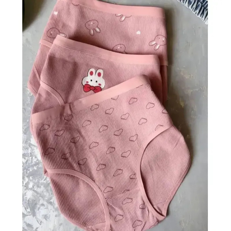 پک 3 عددی شورت زنانه نخی کبریتی طرح ربیت سایز لارج رنگ سفید و صورتی