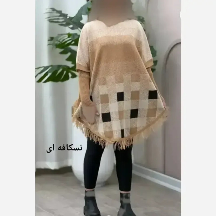 پانچ بافت طرح برفی آستین کشبافت فری سایز