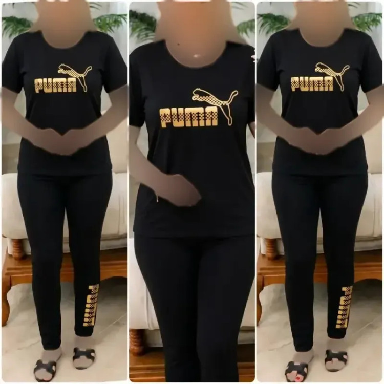 ست تیشرت و شلوار ورزشی زنانه طرح پوما جنس ویسکوز الیزه سایز 38 تا 48